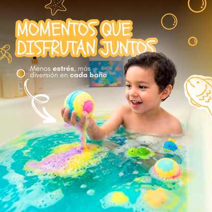 Bombas de baño para niños con juguetes en su interior