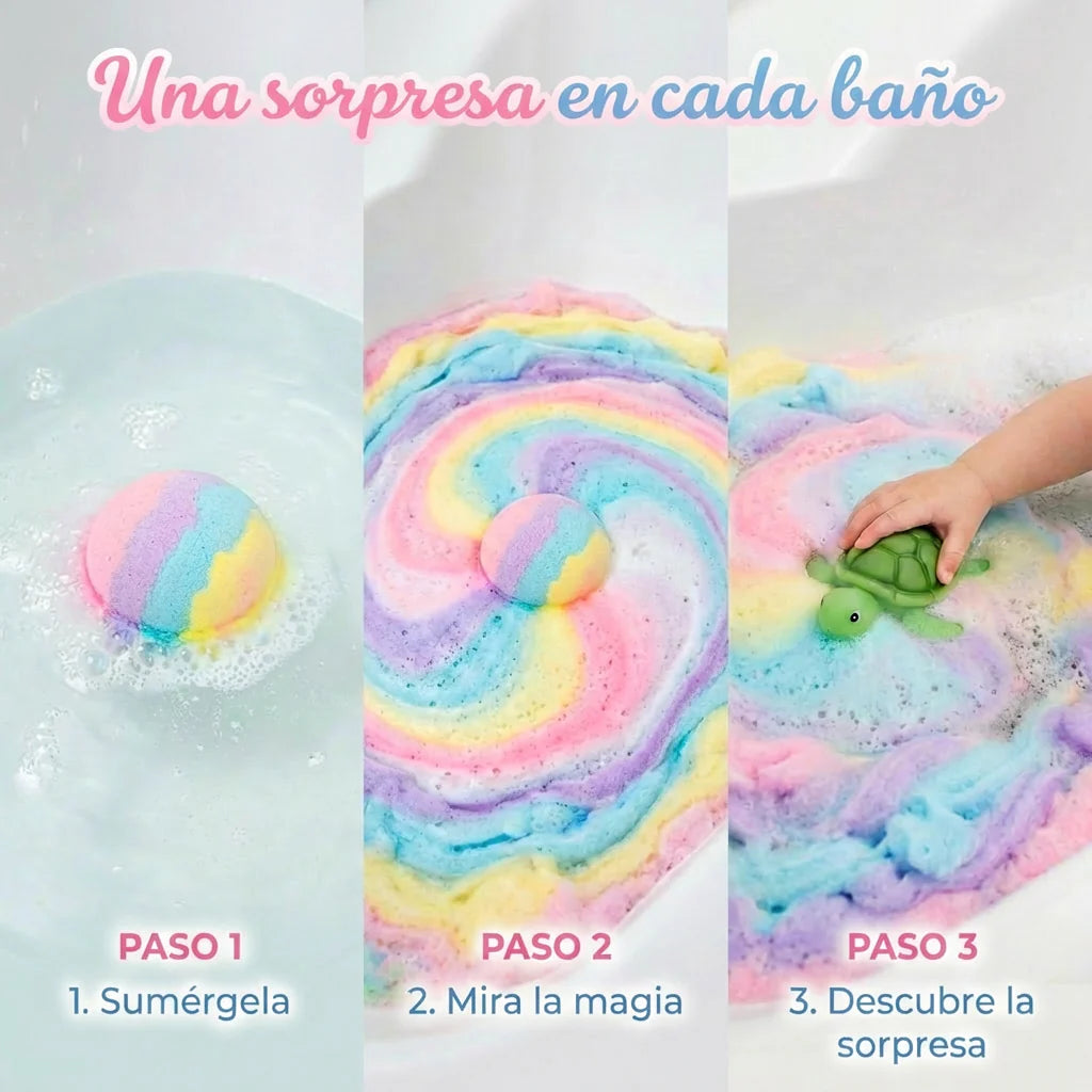 Bombas de baño para niños con juguetes en su interior